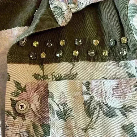 English Rose Multicolor Floral Studded Long Sleeve Button Front Jacket Size M - Picture 6 of 12